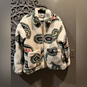 Men’s Shearing Obey brand jacket ivory olive pink paisley sz M